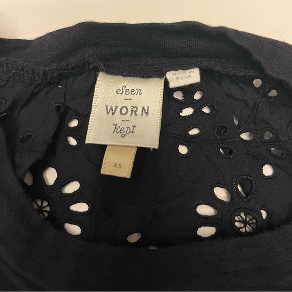Anthropologie Seen Worn Kept Flutter Eyelet Black Top - Picture 13 of 15